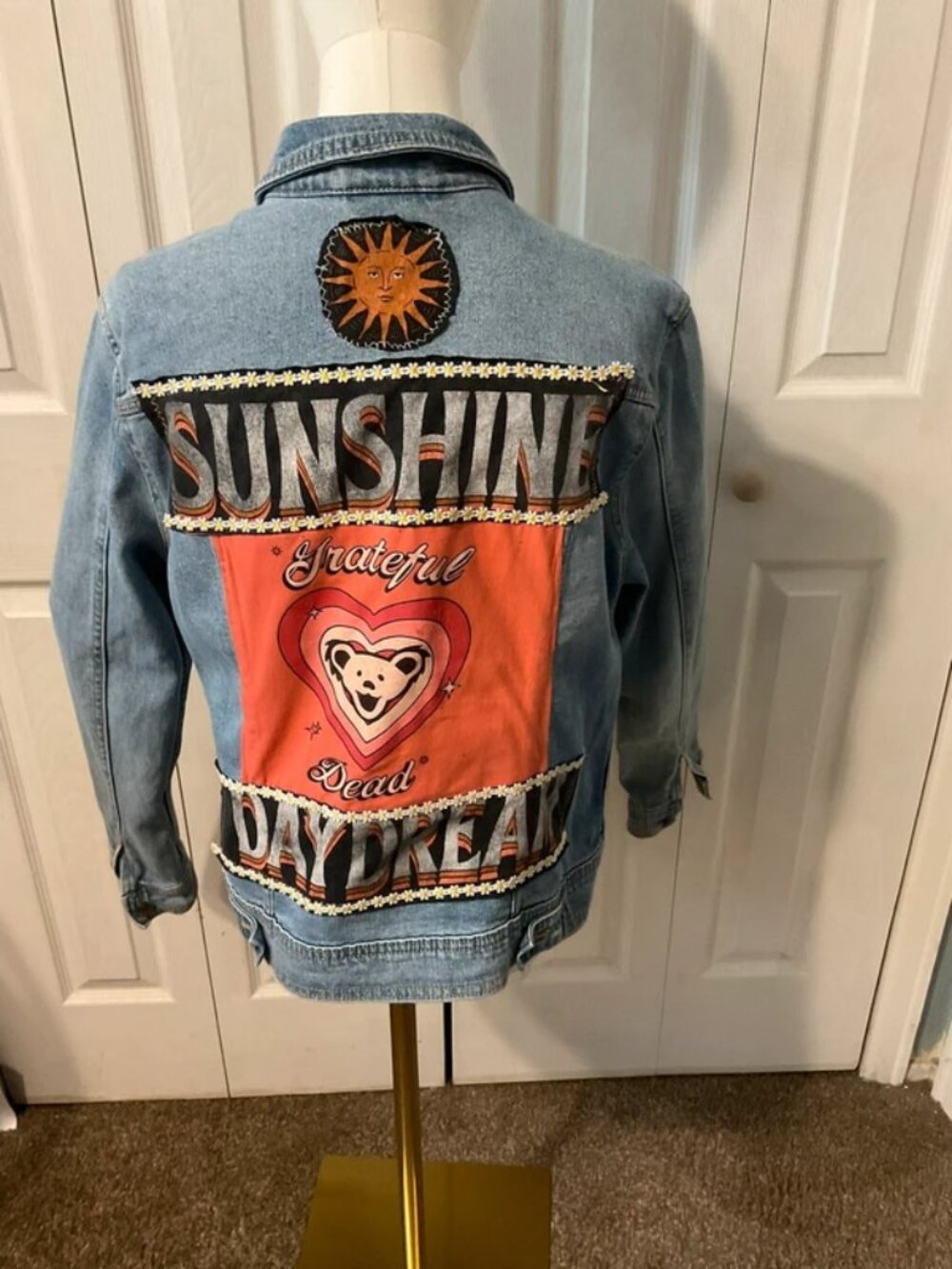 Grateful Dead Upcycled Back Graphic T-Shirt on Women’s Large Denim Jacket
